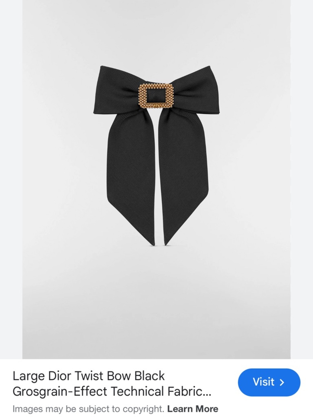 Dior Black Grosgrain Bow Hair Clip with Gold Buckle